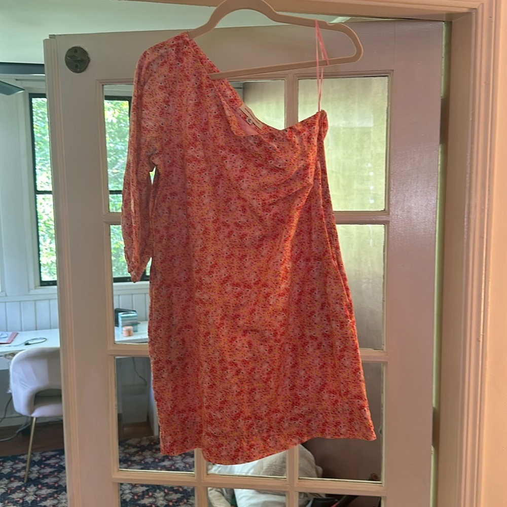 Something Navy One-Shoulder Linen & Cotton Dress Pink Mini Floral - medium